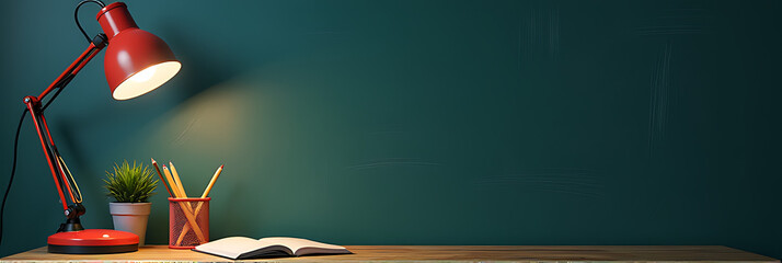 Poster - Image features a blackboard isolated background with school supplies and a desk lamp, perfect for adding your own text or advertisement._00001_