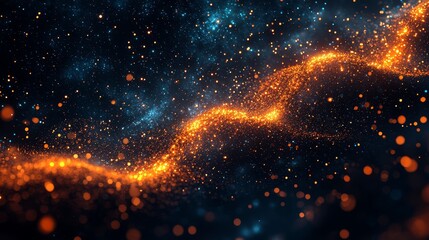 a dark blue and orange nebula with stars in the background