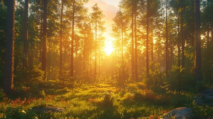 Poster - A forest filled with lots of tall trees and grass