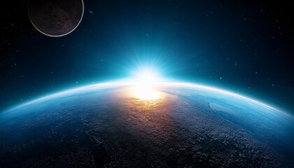 Wall Mural - imagining bright light shining on dark planet horizon the sun is shining behind earth creating a cos