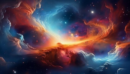 Wall Mural - a vibrant nebula with swirling gas and dust illuminated by bright stars creating a cosmic landscape