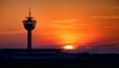 © Abigail - during a stunning sunrise on a clear summer morning silhouette of airport control tower at munich airport stands tall and proud casting a striking image against vibrant hues of sky symbolizing city
