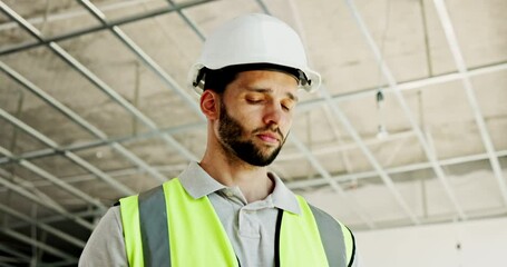 Aufkleber - Engineer, man and building inspection with tablet for progress report, safety management and quality control. Construction job, supervisor and digital planning for risk assessment or site maintenance