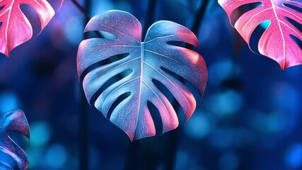 Poster - Colorful heart-shaped leaves illuminated in vibrant shades against a dark backdrop