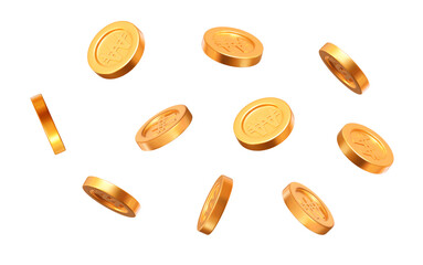 Aufkleber - 3d flying gold Korean won coins on white isolated background. Rich or casino luck concept. Precious expensive treasure. Stock vector illustration.