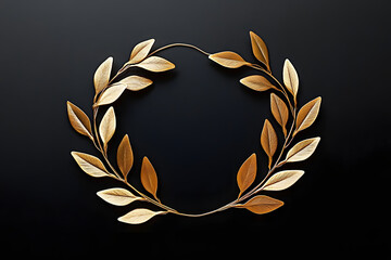 Wall Mural - on a deep black background, a gold olive leaf wreath crown displays intricate greek craftsmanship.