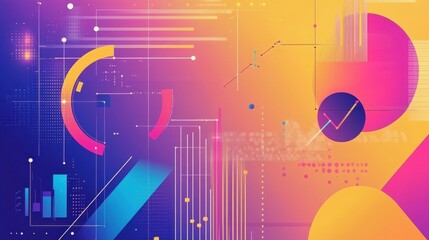 Aufkleber - Abstract digital design featuring colorful geometric shapes and data visualizations.