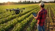 © Muhbahrir ghozali - Farmer using drone technology for precision agriculture in a field.