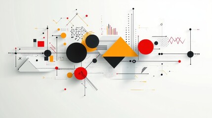 Poster - Abstract geometric design featuring shapes, lines, and graphs in a modern aesthetic.