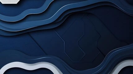 Poster - Abstract design featuring layered waves in dark blue and white tones.