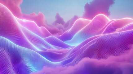 Poster - A dreamy landscape of flowing, colorful waves under a soft, cloudy sky.