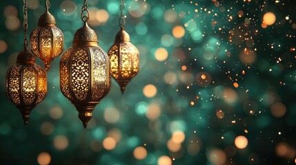 Wall Mural - ornate lanterns hanging, illuminating festive celebration with warm light