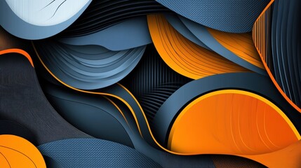 Poster - Abstract design featuring flowing shapes in blue, orange, and gray tones.