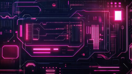 Poster - Abstract digital circuit background with neon pink and blue elements.