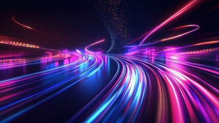 Aufkleber - A vibrant, abstract representation of flowing lights and colors resembling a futuristic road.