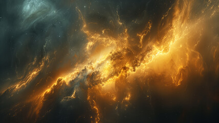 Wall Mural - luminous cosmic nebula with vibrant gold and orange clouds in outer space