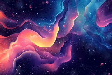 Poster - A vibrant, abstract depiction of cosmic elements and swirling colors in space.
