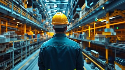 Poster - Worker observing operations in a modern warehouse with advanced technology and organized layout