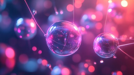 Poster - Abstract representation of molecular structures with vibrant colors and glowing effects.