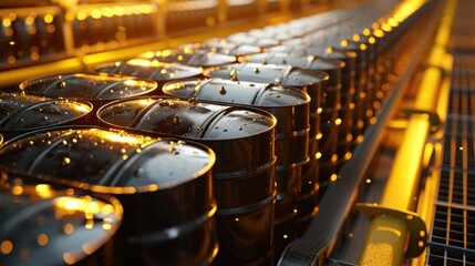 Poster - A closeup shot of a ships cargo hold being loaded with barrels of oil illustrating the physical process and labor involved in oil and gas shipping.