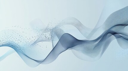 Poster - Abstract flowing waves in soft blue tones with scattered particles.