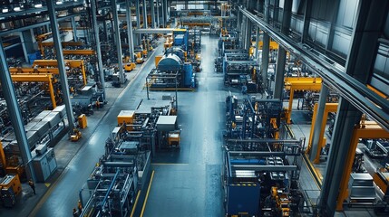 Poster - A factory floor filled with specialized equipment for different production stages.