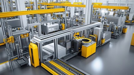 Poster - Industrial machinery designed for mass manufacturing in a large factory.
