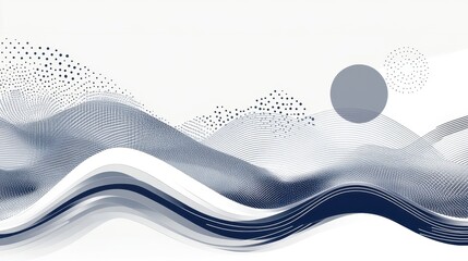 Poster - Abstract graphic design featuring flowing lines and shapes in shades of blue and gray.