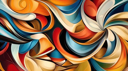Poster - A vibrant abstract composition featuring swirling shapes and bold colors.