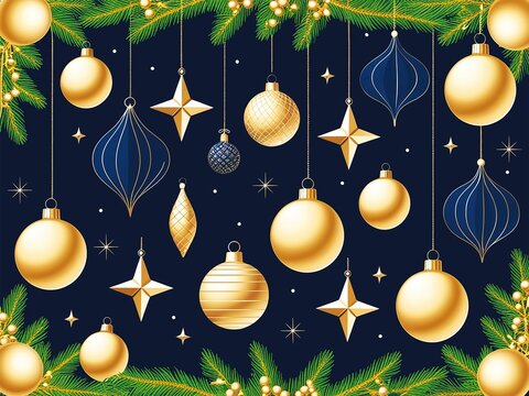 Modern Festive Ornaments Navy and Gold Stars, Spheres, and Hanging Designs