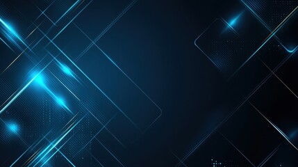 Fototapete - Abstract blue background with glowing lines and geometric shapes for digital designs.