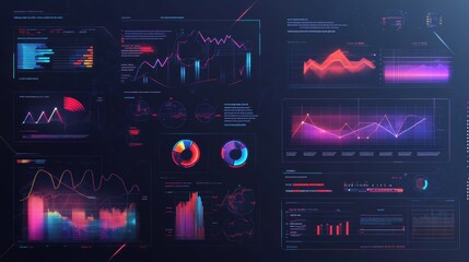 Poster - a futuristic data visualization dashboard displaying various graphs and metrics.