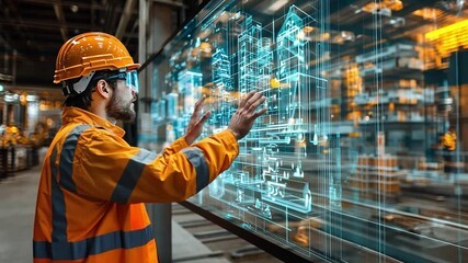 Poster - Workers collaborate using advanced technology in a modern warehouse environment