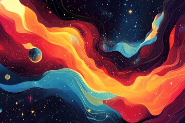 Poster - A vibrant cosmic illustration showcasing swirling colors and celestial elements.