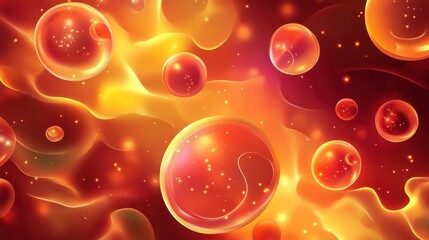 Fototapete - Abstract illustration of glowing bubbles in warm colors, creating a dynamic visual effect.