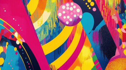 Poster - A vibrant abstract mural featuring bold colors, shapes, and dynamic patterns.