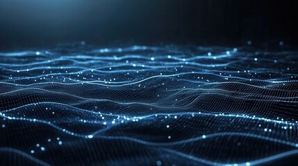 Poster - A digital representation of waves with glowing particles, suggesting motion and depth.