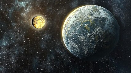 Wall Mural - planets orbiting in a vast cosmic space with distant stars shining brightly in a dark sky