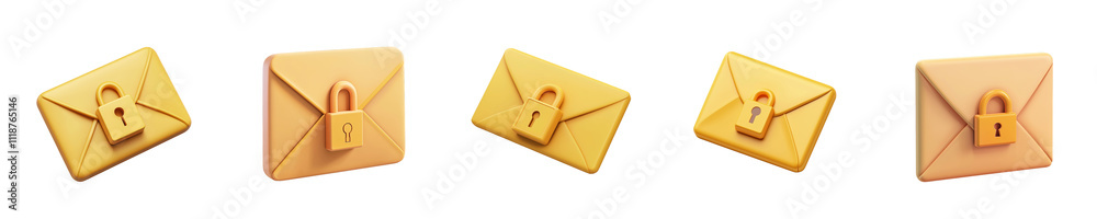 email icon with lock symbol - 3d Set on transparent background PNG file ...
