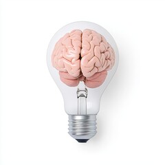Poster - A lightbulb with a brain, set against a white background, symbolizes innovation and creativity, representing mental insight and inspiration with a modern, clean design. It serves as a vivid metaphor