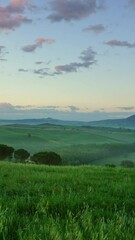 Wall Mural - tuscany hills landscape at sunrise, italy, zoom in timelapse. vertical video