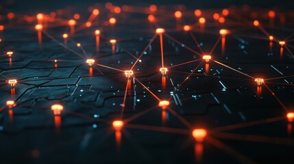 Poster - Abstract digital network with glowing nodes and connections on a dark surface.