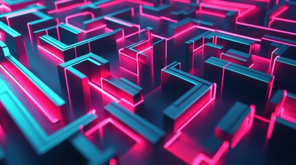 Poster - A vibrant, neon-lit maze structure showcasing intricate pathways and modern design.
