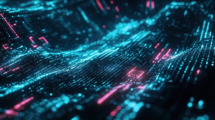 Poster - A digital landscape of glowing data streams in vibrant colors, representing technology and innovation.