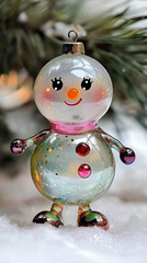 Wall Mural - Glass Christmas retro toy cute snowman