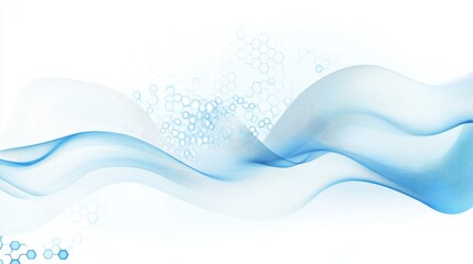 Poster - Abstract blue wave design with molecular patterns for a modern, scientific aesthetic.
