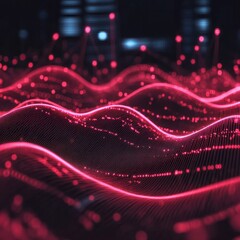 Poster - Abstract. red wave pattern with glowing dots representing digital data futuristic technology background for AI machine learning big data analytics innovation