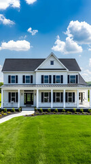 Wall Mural - Classic Vermont Farmhouse with Apple Orchard and Stone Walls, Traditional New England Estate with Covered Porch