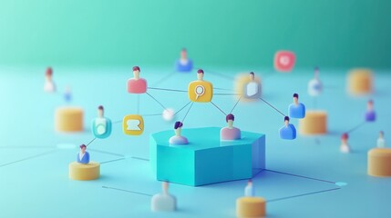 Poster - Digital network, interconnected people on social media icons, symbolizing the growth in online community. business online networking system