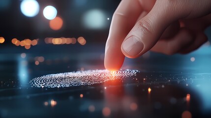 Poster - Fingerprint scan authentication on digital screen.